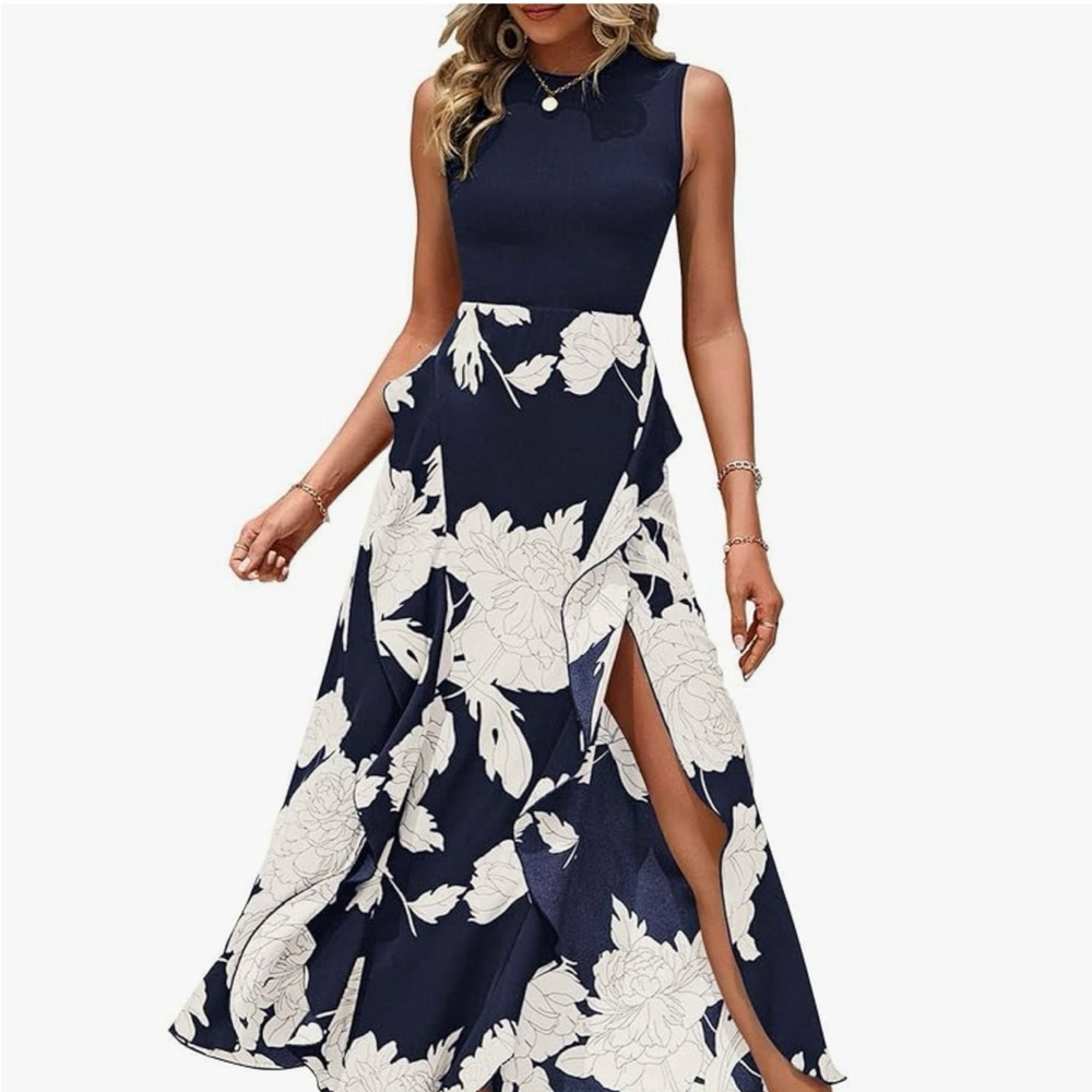 Elegant Navy Floral Maxi Dress